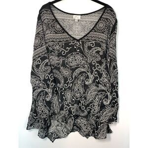 Avenue Women's Paisley Handkerchief Pointed Hem Tunic Black & White Size 22/24